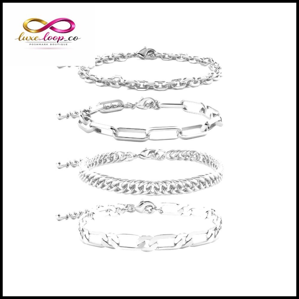 Adjustable Gold Plated Link Bracelet Set Hypoallergenic Layered Jewelry